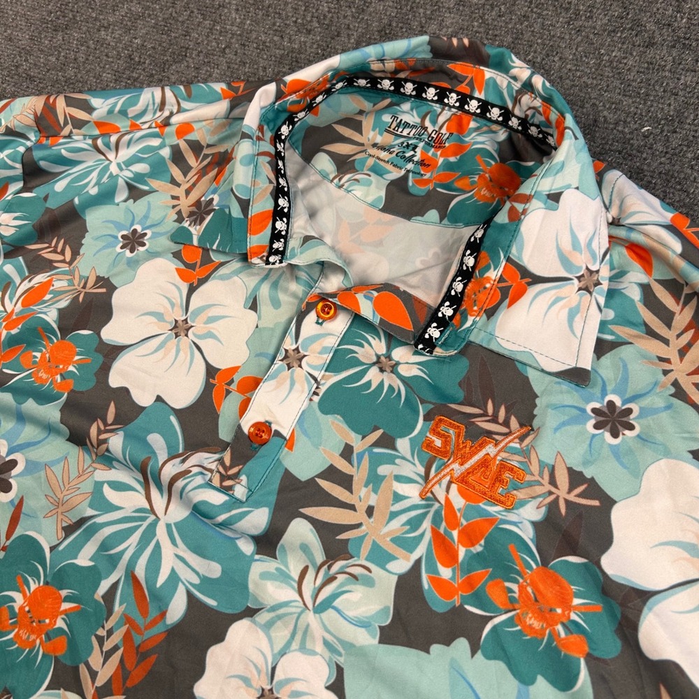 Tattoo Golf Performance Aloha Collection Floral Polo Shirt Mens 3XL Teal Orange